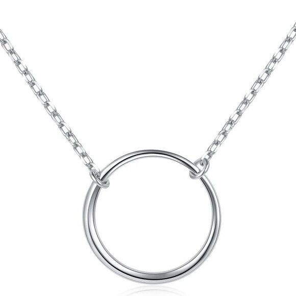 Sterling Silver Dainty Open Circle Necklace 18+2 Inch Collar Pendant Jewelry